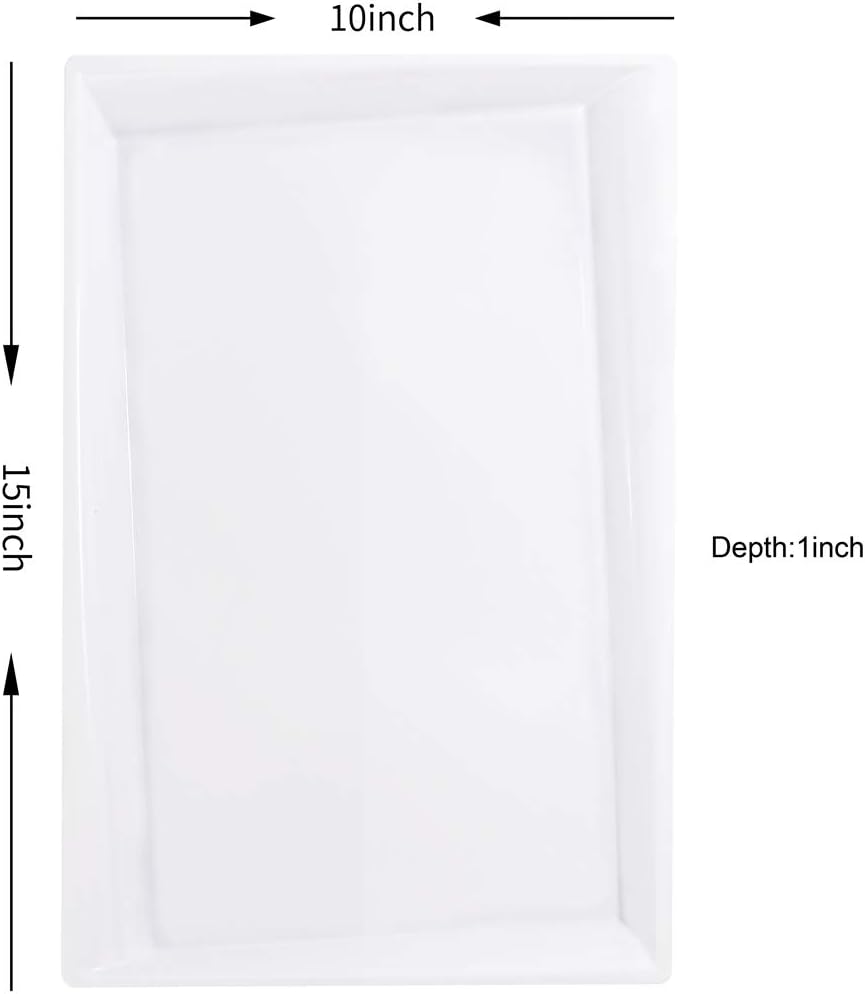 I00000 8 Pack White Plastic Serving Tray, 15" x 10" Rectangle Food Trays, Disposable Serving Platter for Parties, Internal Inclined Design Perfect for Weddings and Party