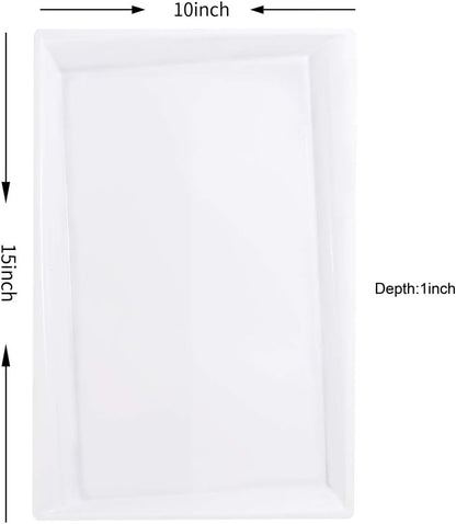I00000 8 Pack White Plastic Serving Tray, 15" x 10" Rectangle Food Trays, Disposable Serving Platter for Parties, Internal Inclined Design Perfect for Weddings and Party