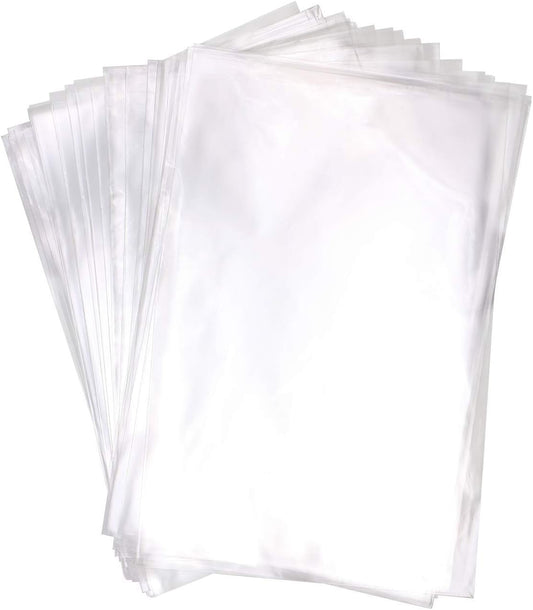 Mini Skater 8" x 12" Clear Treat Bags OPP Cello Cellophane Flat Bag With 50Pcs Gold Color Twist Ties For Wedding Gift Candy Cookie Bakery Bread Dessert, 50Pcs