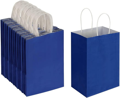 Oikss 100 Pack 5.25x3.25x8.25 Inch Small White Kraft Paper Bags with Handles Bulk for Birthday Wedding Party Favors Grocery Retail Shopping Business Goody Craft Gift Bags Cub Sacks (100pcs Count)