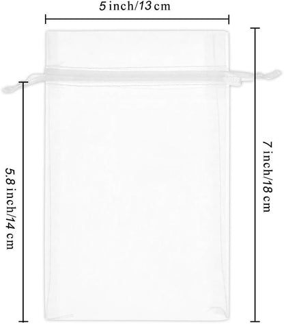 Wudygirl 100pcs 5X7 Inches White Organza Bags Christmas Drawstring Pouches Party Wedding Favor Bags Goodie bags(White 5x7)