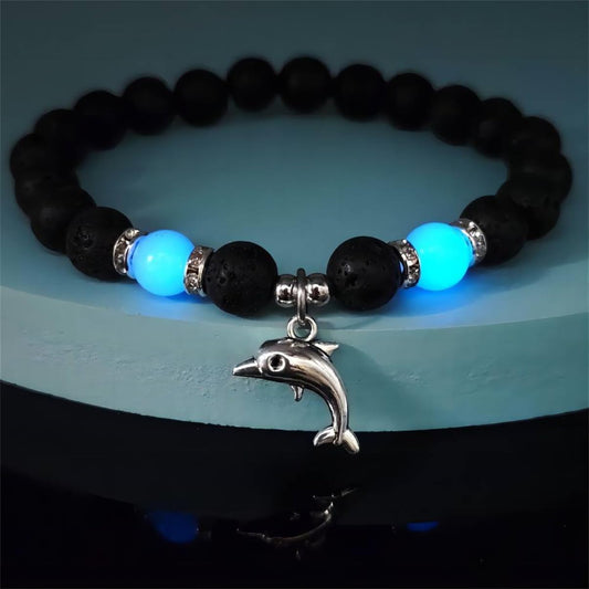 8mm Natural Volcanic Stone Bracelets for Women,Ocean Turtle Luminous Bracelets,Lava Stone Glow bracelet,Elastic Stretch Beads Protection Bracelet for Men