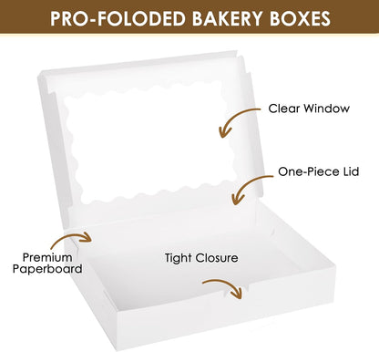 Moretoes 40pcs Cookie Boxes, 14x10x2.5 Inch Auto-Popup Bakery Boxes with Window, for Donuts, Pies, Cakes, Muffins, and Pastries