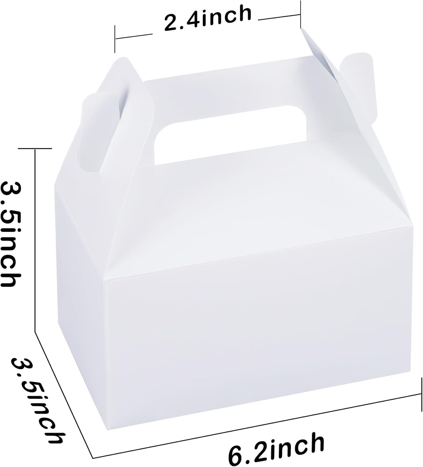 XAGLVV 24 Pack White Paper Gable Boxes,6.2 Inch Candy Boxes with Handle, Snack Party Favor& Gift Cookie bags for kids Birthday,Wedding, Baby Shower, Graduation.