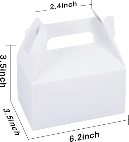 XAGLVV 24 Pack White Paper Gable Boxes,6.2 Inch Candy Boxes with Handle, Snack Party Favor& Gift Cookie bags for kids Birthday,Wedding, Baby Shower, Graduation.