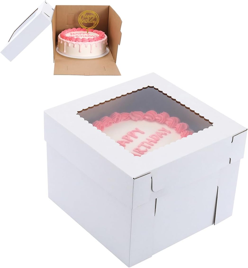 Tall Cake Boxes for Tier Cakes,12x12x8 Inch [12Pack ] Thick Sturdy Bakery Box with Window,White Cake Carrier, Disposable Cake Containers,Birthday Cake Boxes