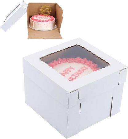 Tall Cake Boxes for Tier Cakes,12x12x8 Inch [12Pack ] Thick Sturdy Bakery Box with Window,White Cake Carrier, Disposable Cake Containers,Birthday Cake Boxes