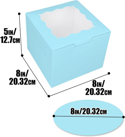 Bakepacker 36pcs 8x8x5 Inches Cake Boxes with Window 18-Packs Black 8 Inch Bakery Boxes (18 Cake Boxes +18 Cake Boards Included)