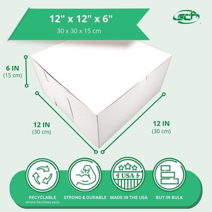 Southern Champion Tray 0989 Premium Clay-Coated Kraft Paperboard White Non-Window Lock Corner Bakery Box, 12" Length x 12" Width x 6" Height, White (Case of 50)