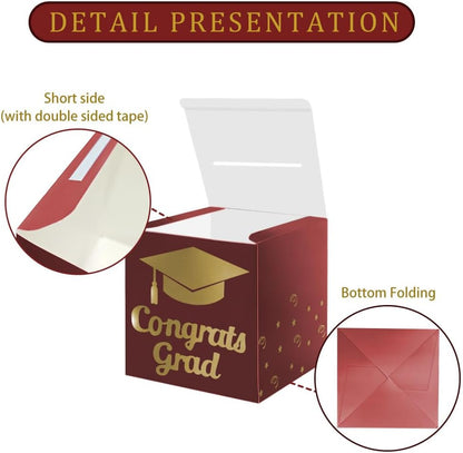 Graduation Card Box Holder, Congrats Grad Foldable Cardboard Decorations Box for Graduation Party Decoration and Grad Parties (Black)