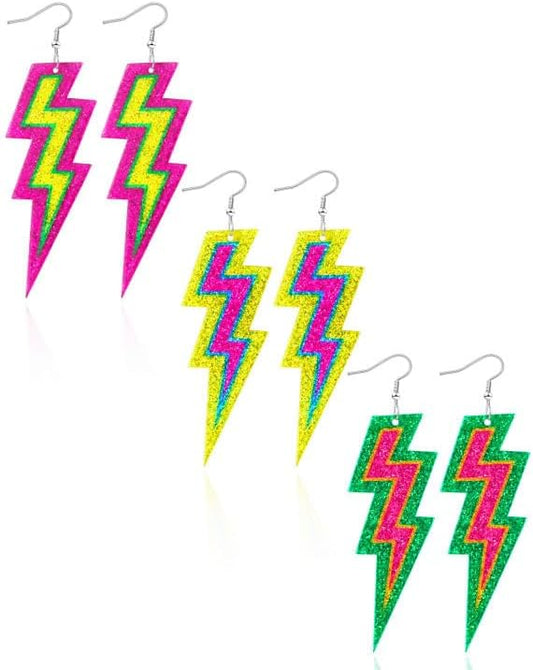 80s 90s Earrings for Women Colorful Lightning Acrylic Drop Earrings Neon Earrings Bulk for 80's 90's Outfit Glow Party Halloween 80s Accessories Jewelry