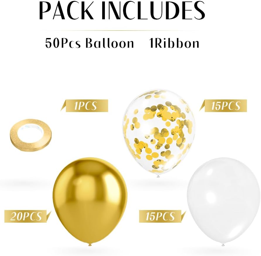 Gold Confetti Balloons, 50 Pcs 12 Inch, Glitter Gold Confetti Party Balloons, Party Decorations, Birthday Wedding Baby Shower Party Balloons Decorations