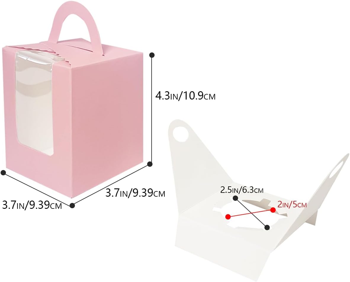 Bakepacker Auto-pop up Individual Cupcake Boxes with Window 60 Count Brown Single Cupcakes Box 3.7 x 3.7 x 4.3inch Cupcake Carrier