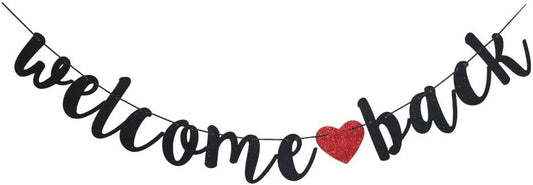Welcome Back Black Vintage Banner for First Day of School Teacher, Back to School Decor, Home/Classroom/Moving Away Party Sign Supplies