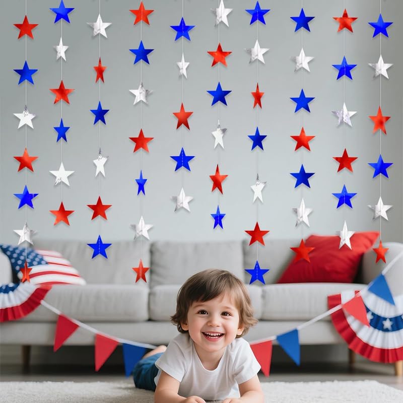 Iridescent Shining Star Hanging Garland Iridescent Hanging Sparkling Star Streamer Glitter Bunting Banner Twinkle Backdrop for Wedding Baby Shower Birthday Christmas Decorations 40 Feet