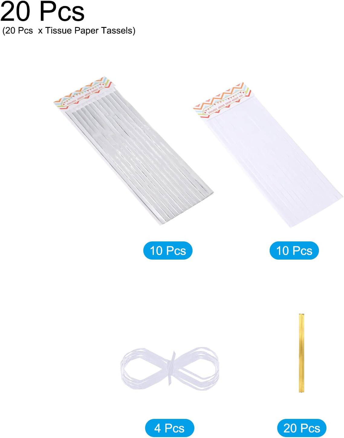 MECCANIXITY 20Pcs Light Blue Tassel Garland Banner with Rope Tissue Paper Tassels Party DIY Kits for Anniversary Wedding Birthday Party