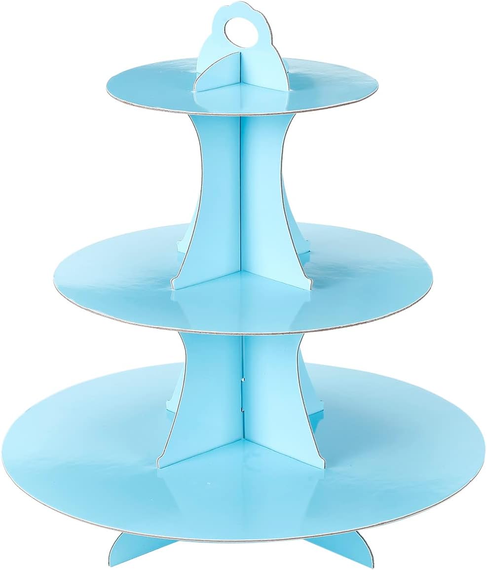 YLDW Cupcake Stand, 3-Tier Cupcake Stand Display, Cardboard Cup Cake Tower Stand, Disposable Dessert Stand for Birthday Tea Party Baby Shower Treat Decorations, Pink