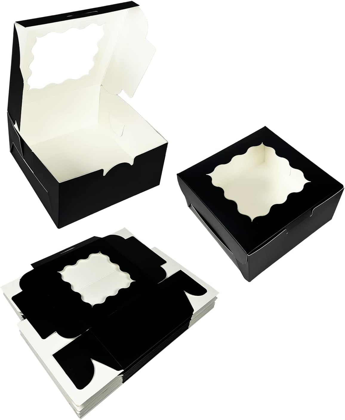 Bakepacker Brown 30-Packs Bakery Boxes with Window 6x6x3 inches Thick & Sturdy Macaroon Pastry Boxes Cookie Boxes for Bakerys