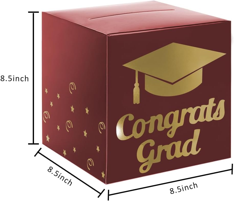 Graduation Card Box Holder, Congrats Grad Foldable Cardboard Decorations Box for Graduation Party Decoration and Grad Parties (Black)