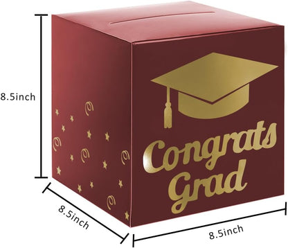 Graduation Card Box Holder, Congrats Grad Foldable Cardboard Decorations Box for Graduation Party Decoration and Grad Parties (Black)