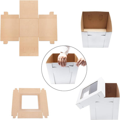 JJO Tall Cake Boxes for Tier Cakes, 6 Pack 10x10x12 Inch,White Cake Boxes with Window,Sturdy Tall Cake Carrier, Disposable Cake Containers