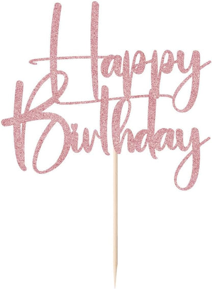 Happy Birthday Cake Topper,black Glitter Cake Pick Bunting Decor for Anniversary Birthday Party Cake Decorations Supplies