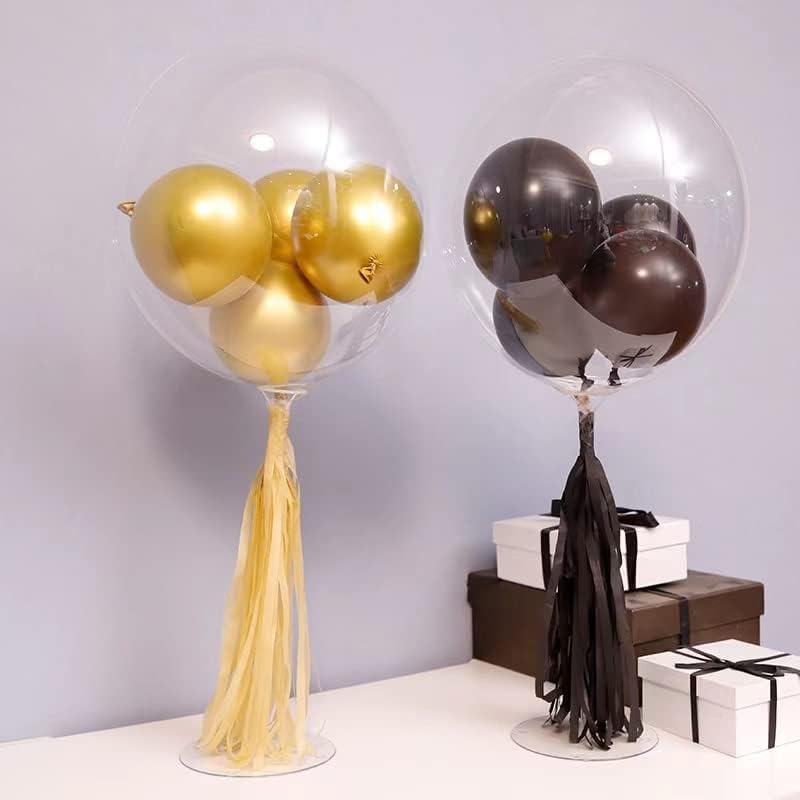 Balloon Sticks with Base, 10 Pack 17"Tall Clear Balloon Stick Stands Holder for Table Top Centerpieces for 10 to 24 inch Balloons Banquet Decor for Birthday /Wedding / Thanksgiving /Bridal Shower Party