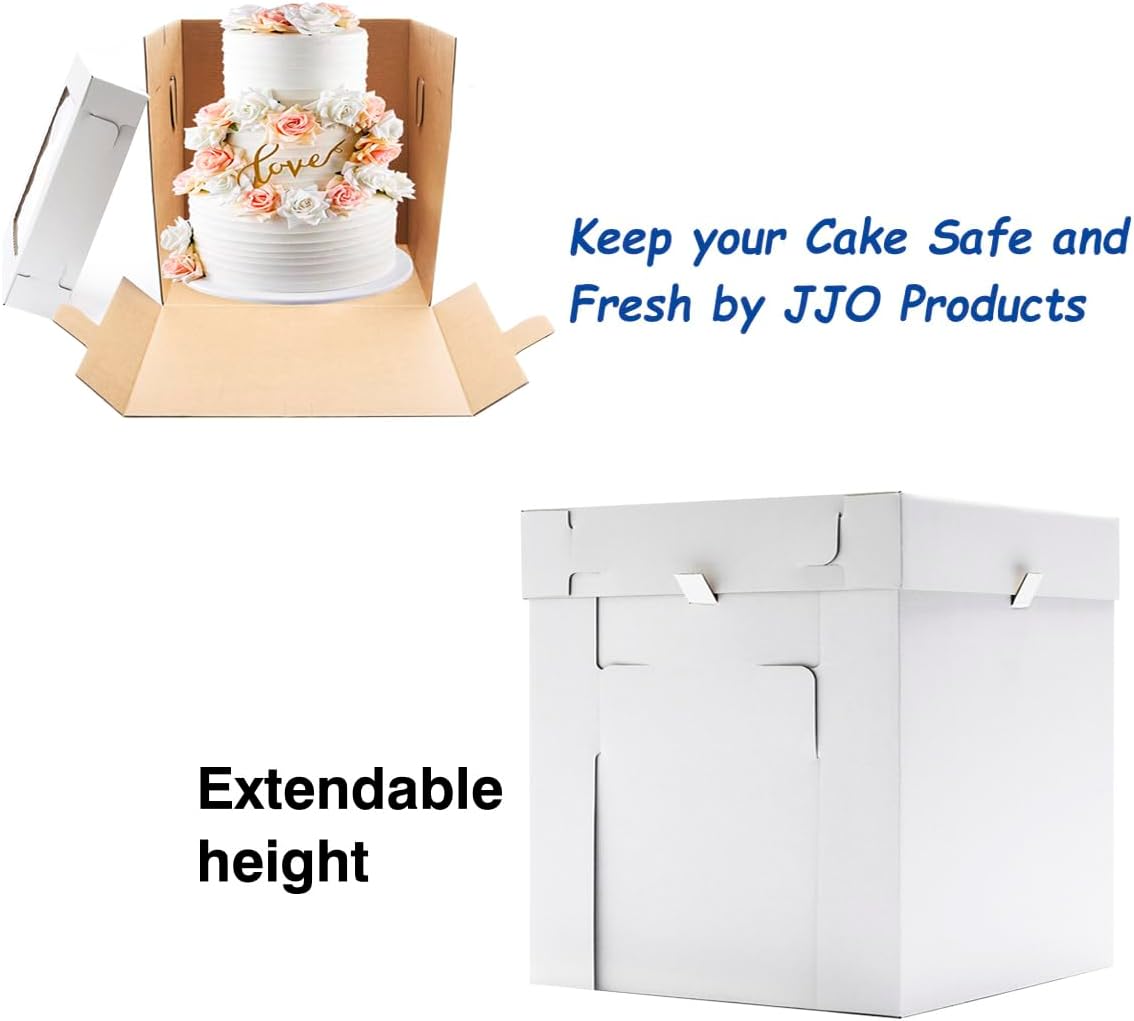JJO Tall Cake Boxes for Tier Cakes, 6 Pack 10x10x12 Inch,White Cake Boxes with Window,Sturdy Tall Cake Carrier, Disposable Cake Containers