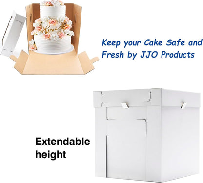 JJO Tall Cake Boxes for Tier Cakes, 6 Pack 10x10x12 Inch,White Cake Boxes with Window,Sturdy Tall Cake Carrier, Disposable Cake Containers