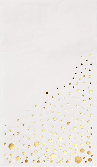Stylish Gold Dinner Napkins, 100 White and Gold Napkins, Disposable Party Napkins, 7.5x4.25 Inch Wedding Napkins for Reception, 3-Ply Dinner Napkins, Disposable Napkins for Party, Gold Paper Napkins