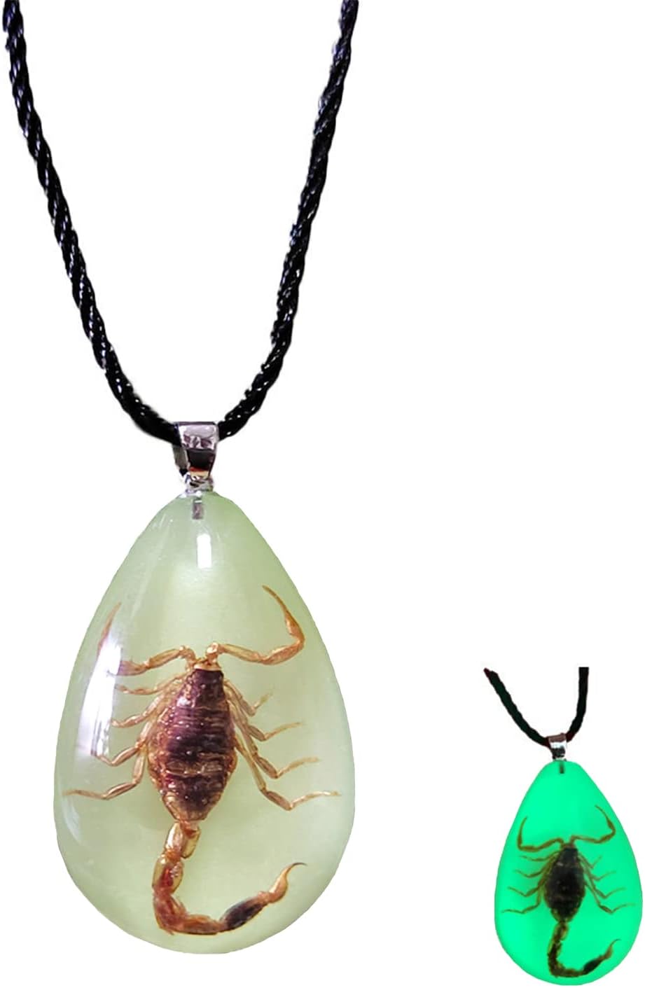 Glow in the Dark Necklace Black Scorpion Amber Resin Adjustable Necklace Pendent with Insect Sample Inside Birthday Gift for Lover Friends