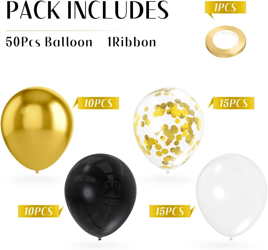 Gold Confetti Balloons, 50 Pcs 12 Inch, Glitter Gold Confetti Party Balloons, Party Decorations, Birthday Wedding Baby Shower Party Balloons Decorations