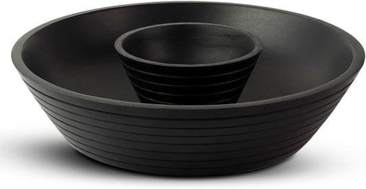 Wooden Black Chip and Dip Serving Set | Mango Wood 12" Large 2 in 1 Fruit Bowl for Kitchen Counter | Rustic Yet Modern Tray/Platter | Gifts for Home Decor (Black) | Gifts for Spring and Mothers
