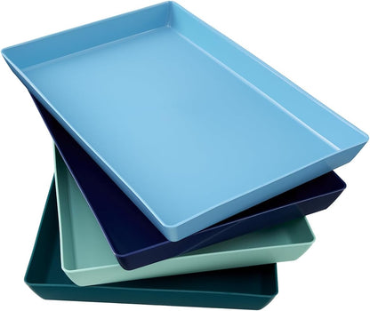 US Acrylic White Plastic Serving Trays (Set of 4) 15” x 10” | Large Unbreakable Reusable Rectangular Party Platters | Serve Appetizers, Fruit, Veggies, & Desserts | BPA-Free & Made in USA