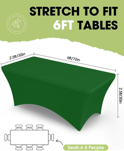 Pureegg Spandex Tablecloth 6ft - 2 Pack, Fitted and Tight Cloth for Rectangle Table, Wrinkle-Free and Stretch Table Cover for Party, Wedding, Banquet and Birthday, White