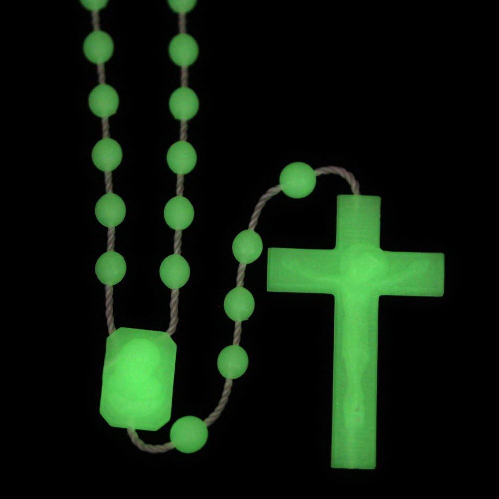 RosaryMart Catholic Rosary Beads for Prayer – Glow in the dark Plastic Rosary Necklace with Crucifix, Durable Nylon Cord, Made in Italy, Devotional Prayer Beads for Women and Men – Pack of 25