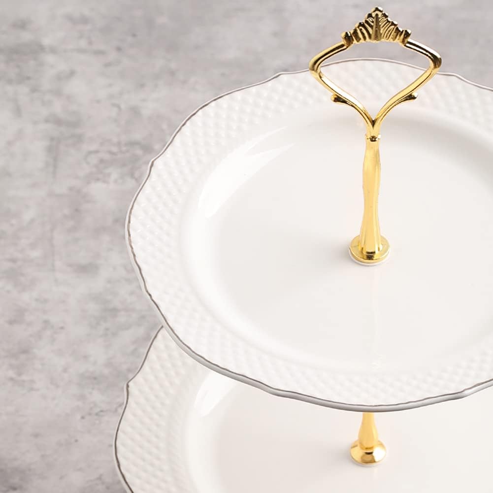 Sweejar 3 Tier Ceramic Cake Stand Wedding, Dessert Cupcake Stand for Tea Party Serving Platter (White)