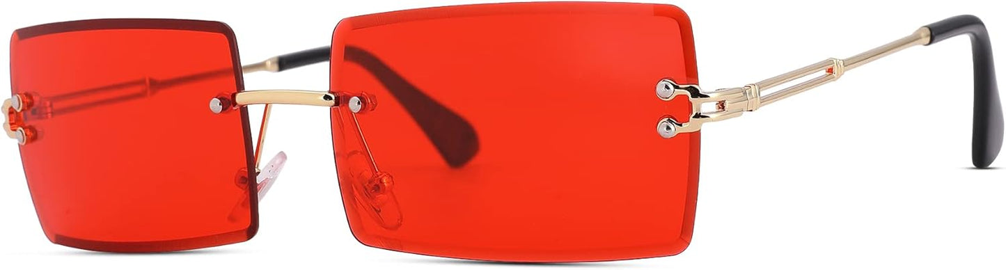 Rectangle Sunglasses for Men/Women Small Rimless Square Shade Eyewear