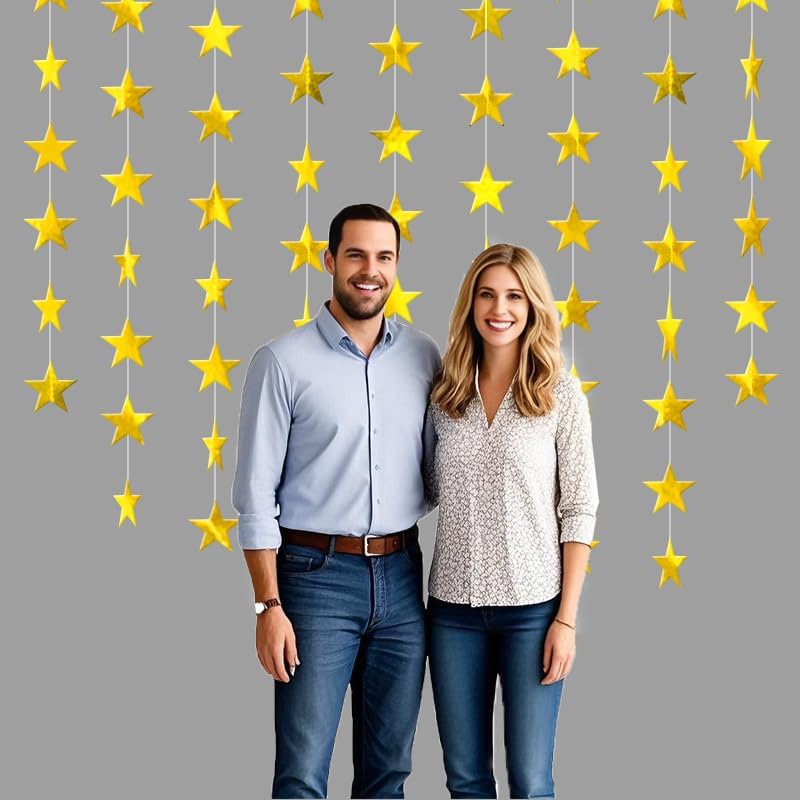 Iridescent Shining Star Hanging Garland Iridescent Hanging Sparkling Star Streamer Glitter Bunting Banner Twinkle Backdrop for Wedding Baby Shower Birthday Christmas Decorations 40 Feet