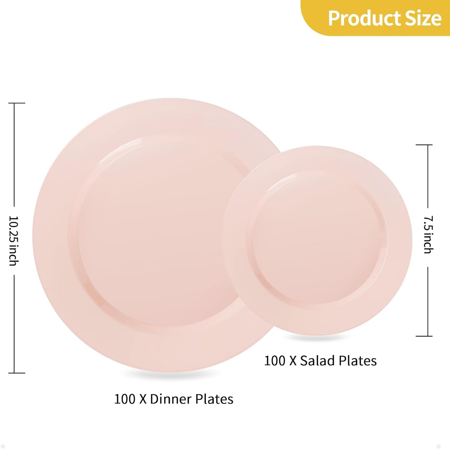 Goodluck 200PCS Gold Plastic Plates, Heavy Duty Disposable Gold Plates with 100 10.25 inch Dinner Plates and 100 7.5 inch Dessert Plates for Party, Holiday, Wedding, Thanksgiving