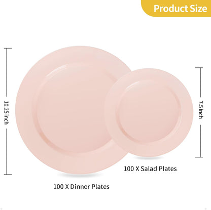 Goodluck 200PCS Gold Plastic Plates, Heavy Duty Disposable Gold Plates with 100 10.25 inch Dinner Plates and 100 7.5 inch Dessert Plates for Party, Holiday, Wedding, Thanksgiving