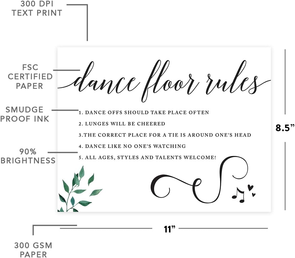 Andaz Press Wedding Party Signs, Natural Greenery Green Leaves, 8.5x11-inch, Bridal Shower Scavenger Hunt, 1-Pack - Colors B