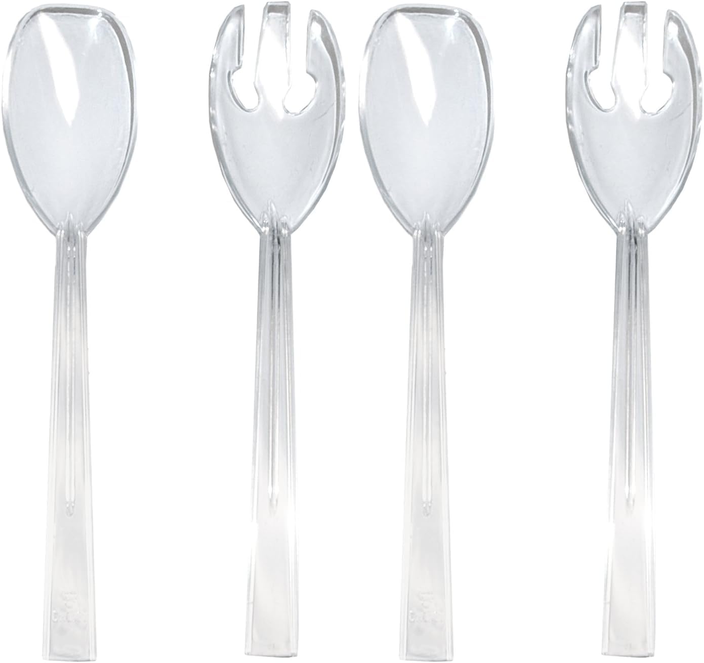 Party Essentials Hard Plastic 9-1/2" Two Piece Serving Utensil Set with Forks/Spoons, Clear, 6 Set-Count