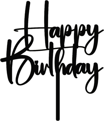 Happy Birthday Cake Topper,black Glitter Cake Pick Bunting Decor for Anniversary Birthday Party Cake Decorations Supplies