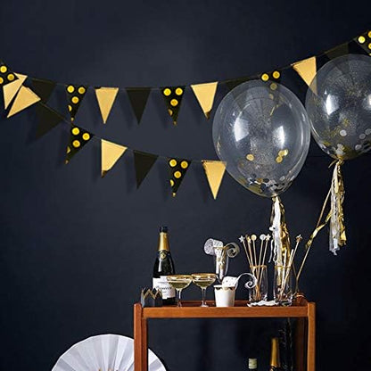 30Ft Navy Blue Gold and Beige Party Decorations Royal Blue Gold Triangle Flag Pennant Banner Bunting for Graduation Birthday Wedding Bridal Shower Nautical Ahoy Achor Theme Party Decorations Supplies