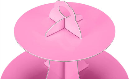 YLDW Cupcake Stand, 3-Tier Cupcake Stand Display, Cardboard Cup Cake Tower Stand, Disposable Dessert Stand for Birthday Tea Party Baby Shower Treat Decorations, Pink