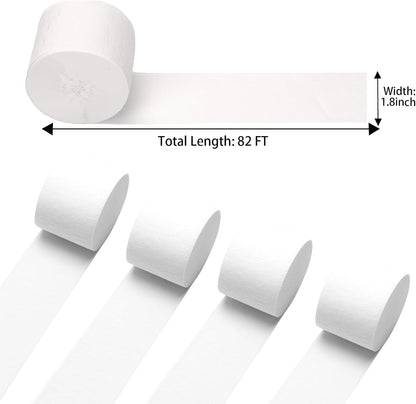 White Crepe Paper Streamers 4 Rolls 328ft, Pack of Party Streamers for Party Decorations, Crepe Paper for Birthday, Baby Shower, Wedding Party Decorations (1.8 Inch x 82 Ft/Roll)