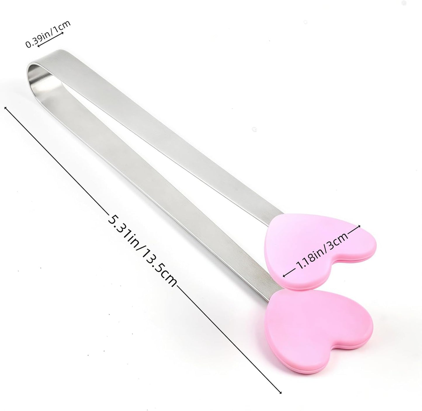 8PCS Mini Food Tongs, Small Stainless Steel Tongs with Silicone Tips, for Ice Cube, fruits, Sugar, Barbecue, 5.3 inch，8 Colors (Heart shape)