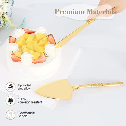 Cake Cutting Set for Wedding, Personalized Gold Cake Knife and Server Set, Custom Cake Serving Set, Engraved Pastry Pie Server Cake Pizza Cutter, Birthday Bridal Gift (F-Classic)