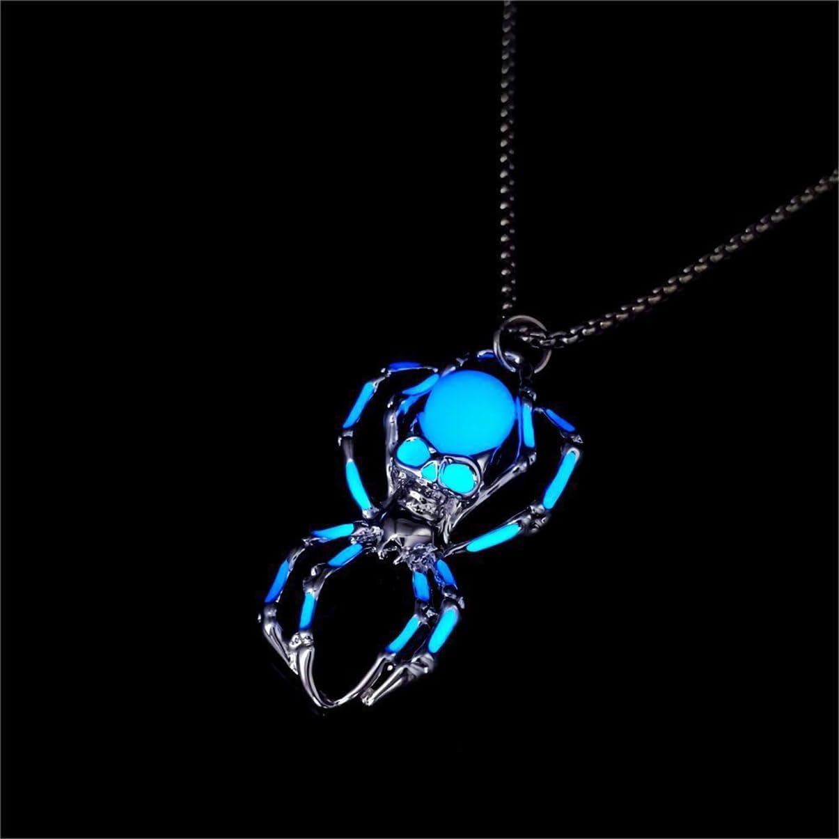 Spider Necklace for Men Women,Punk Luminous Animal Pendant,Spider Charm Pendant Necklace,Hip-hop Glow in the Dark Jewelry